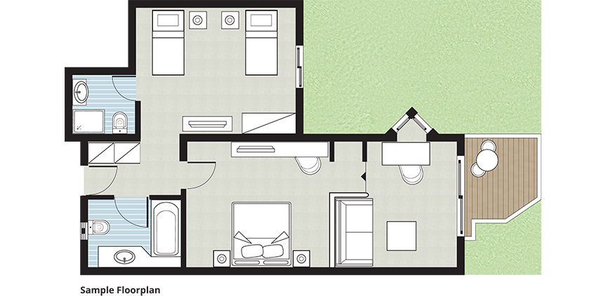 Deluxe-Family-Bungalow-Garden-with-balcony-floorplan